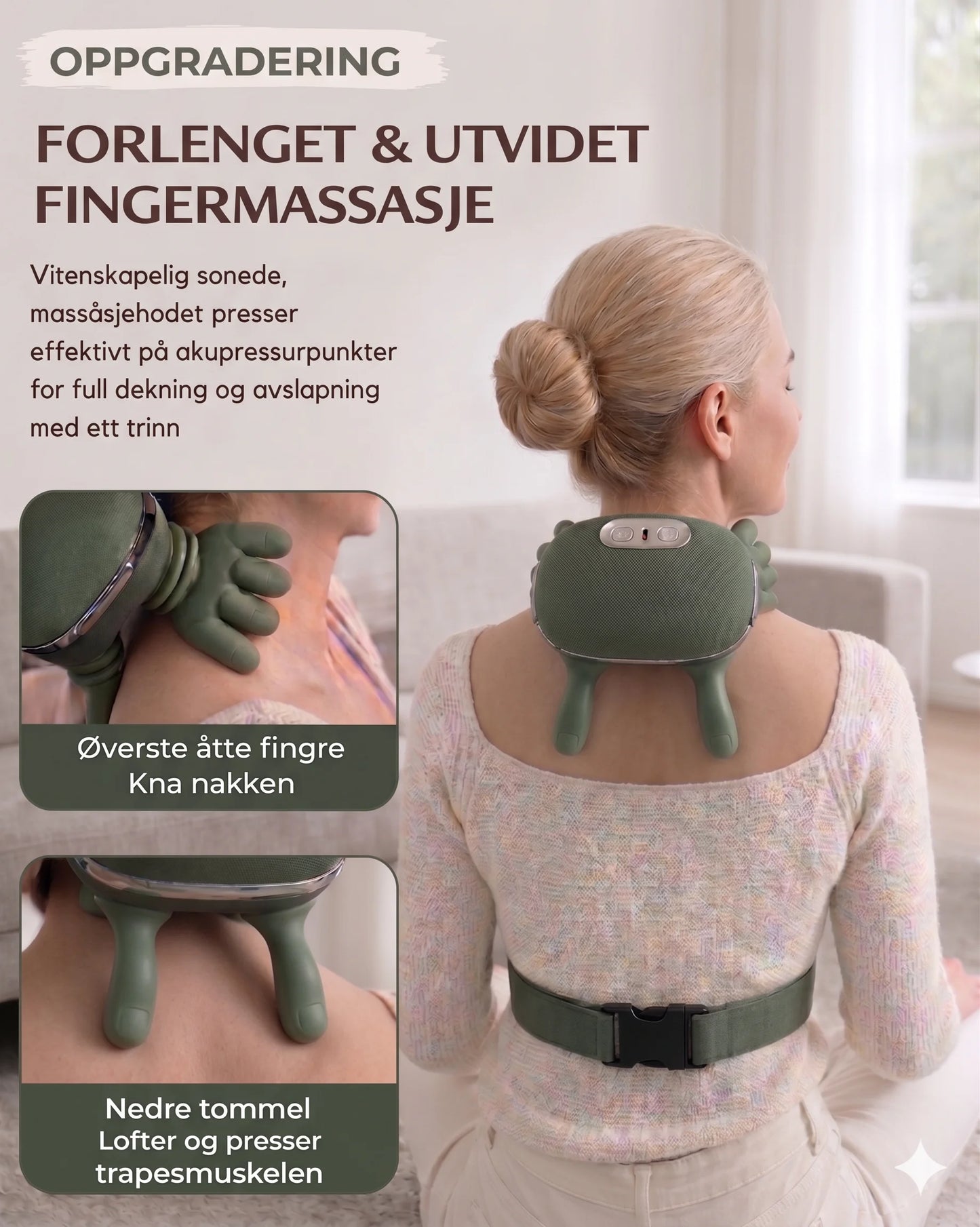 Dyptgående nakkemassasjeapparat med varme som etterligner ekte hender – ND2