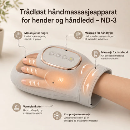 Trådløs håndmassasjeapparat med varme for hender og håndledd – ND3