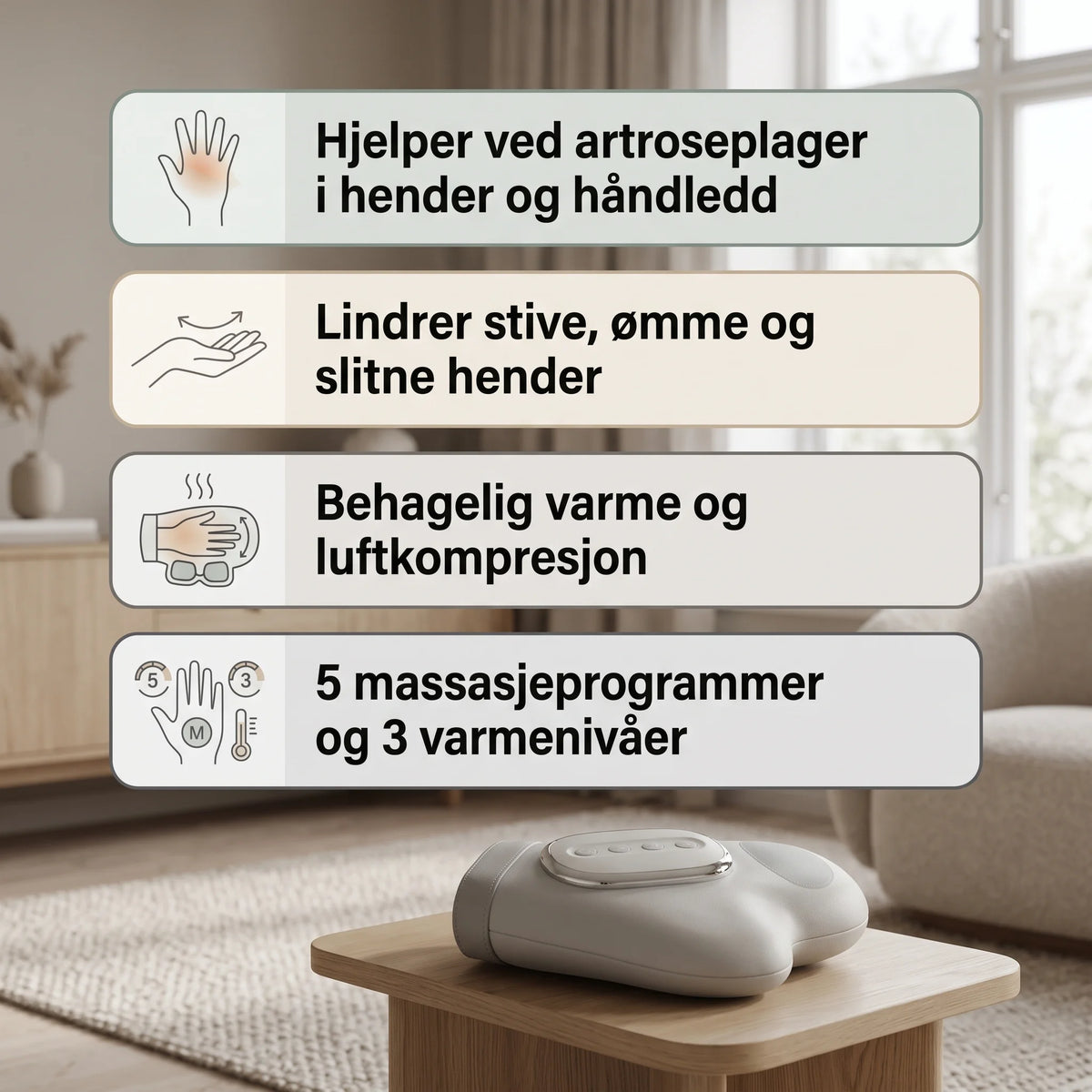 Trådløs håndmassasjeapparat med varme for hender og håndledd – ND3